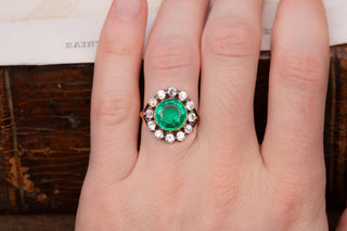 Rare Georgian Emerald and Diamond Cluster Ring; English, c.1820