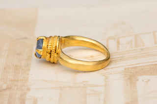 Ancient Khmer Gold and Sapphire Pebble Ring, 8th–11th Century