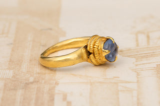 Ancient Khmer Gold and Sapphire Pebble Ring, 8th–11th Century