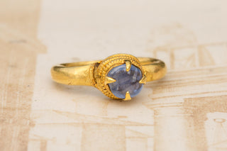 Ancient Khmer Gold and Sapphire Pebble Ring, 8th–11th Century