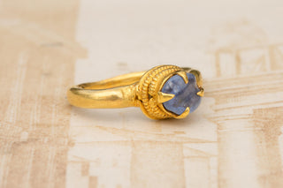 Ancient Khmer Gold and Sapphire Pebble Ring, 8th–11th Century