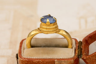 Ancient Khmer Gold and Sapphire Pebble Ring, 8th–11th Century