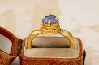 Ancient Khmer Gold and Sapphire Pebble Ring, 8th–11th Century