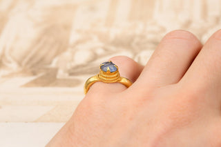 Ancient Khmer Gold and Sapphire Pebble Ring, 8th–11th Century