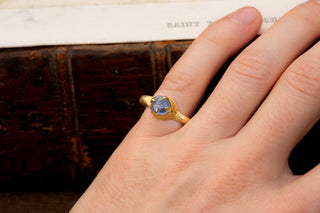 Ancient Khmer Gold and Sapphire Pebble Ring, 8th–11th Century