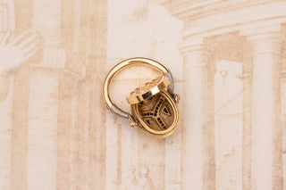 Art Deco French 18K Gold Swivelling Scarab Ring with Calibre Cut Sapphires