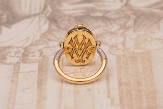 Art Deco French 18K Gold Swivelling Scarab Ring with Calibre Cut Sapphires