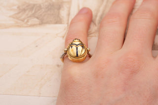 Art Deco French 18K Gold Swivelling Scarab Ring with Calibre Cut Sapphires