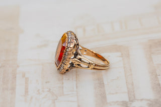 Georgian 18K Gold Hessonite Garnet & Rose-Cut Diamond Cluster Ring, c.1780