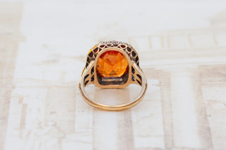 Georgian 18K Gold Hessonite Garnet & Rose-Cut Diamond Cluster Ring, c.1780
