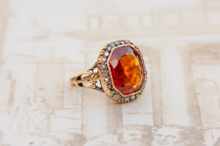 Georgian 18K Gold Hessonite Garnet & Rose-Cut Diamond Cluster Ring, c.1780