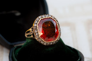 Georgian 18K Gold Hessonite Garnet & Rose-Cut Diamond Cluster Ring, c.1780