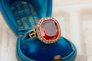 Georgian 18K Gold Hessonite Garnet & Rose-Cut Diamond Cluster Ring, c.1780