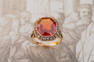 Georgian 18K Gold Hessonite Garnet & Rose-Cut Diamond Cluster Ring, c.1780