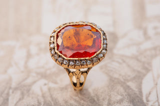 Georgian 18K Gold Hessonite Garnet & Rose-Cut Diamond Cluster Ring, c.1780