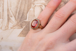 Georgian 18K Gold Hessonite Garnet & Rose-Cut Diamond Cluster Ring, c.1780