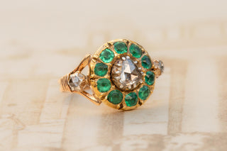 Early 19th Century French 18K Gold, Rose-Cut Diamond & Green Paste Cluster Ring,