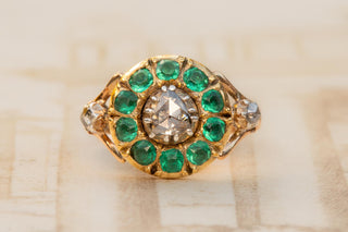 Early 19th Century French 18K Gold, Rose-Cut Diamond & Green Paste Cluster Ring,