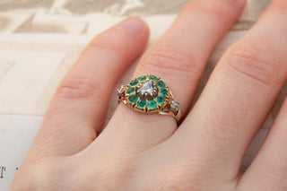 Early 19th Century French 18K Gold, Rose-Cut Diamond & Green Paste Cluster Ring,