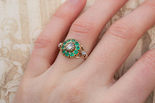 Early 19th Century French 18K Gold, Rose-Cut Diamond & Green Paste Cluster Ring,