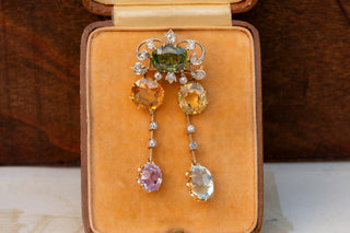 Edwardian 21K Gold & Platinum Harlequin Gem-Set Pendant Brooch, c.1905