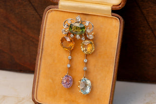 Edwardian 21K Gold & Platinum Harlequin Gem-Set Pendant Brooch, c.1905