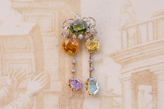 Edwardian 21K Gold & Platinum Harlequin Gem-Set Pendant Brooch, c.1905