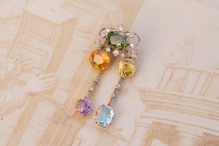 Edwardian 21K Gold & Platinum Harlequin Gem-Set Pendant Brooch, c.1905