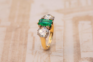 Antique Belle Époque Emerald and Diamond Ring; France, c.1890
