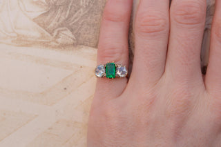 Antique Belle Époque Emerald and Diamond Ring; France, c.1890