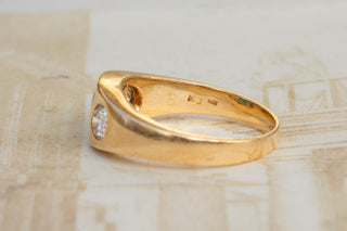 Antique German Emerald and Diamond Three Stone ring in 18K Gold, Circa 1910