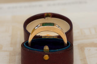 Antique German Emerald and Diamond Three Stone ring in 18K Gold, Circa 1910