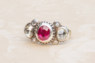 Baroque Diamond and Ruby Bow Ring