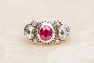 Baroque Diamond and Ruby Bow Ring