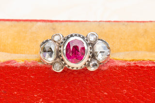 Baroque Diamond and Ruby Bow Ring