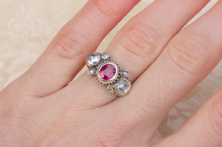 Baroque Diamond and Ruby Bow Ring