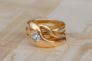 Victorian Gold Snake Ring Antique Diamond Serpent Cushion Cut Engagement Ring