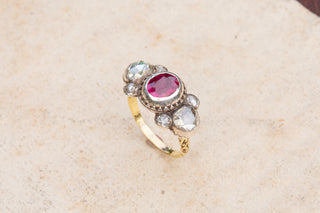 Baroque Diamond and Ruby Bow Ring