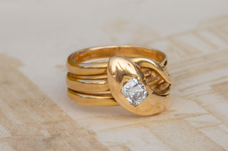 Victorian Gold Snake Ring Antique Diamond Serpent Cushion Cut Engagement Ring