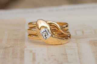 Victorian Gold Snake Ring Antique Diamond Serpent Cushion Cut Engagement Ring
