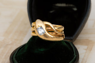 Victorian Gold Snake Ring Antique Diamond Serpent Cushion Cut Engagement Ring