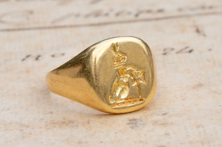 Antique Gold Rabbit Family Crest Ring