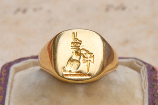 Antique Gold Rabbit Family Crest Ring