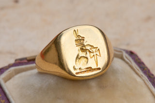 Antique Gold Rabbit Family Crest Ring