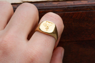 Antique Gold Rabbit Family Crest Ring