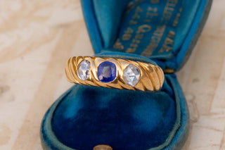 Late 19th-Century French Garnet Doublet and Diamond Three Stone Ring, Circa 1890