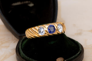 Late 19th-Century French Garnet Doublet and Diamond Three Stone Ring, Circa 1890