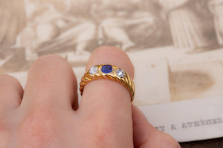 Late 19th-Century French Garnet Doublet and Diamond Three Stone Ring, Circa 1890