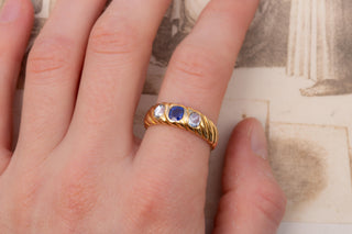 Late 19th-Century French Garnet Doublet and Diamond Three Stone Ring, Circa 1890