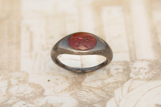 Ancient Roman Silver Signet Ring with Carnelian Intaglio of Fortuna
